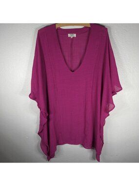 Umgee V-Neck Caftan Tunic Cover Up Fucsia Pink Size S/M Oversized Tunic
